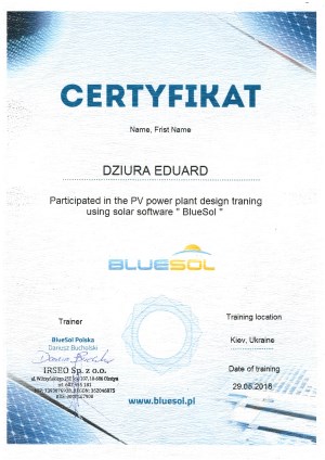 BlueSol Certificate BlueSol Certificate
