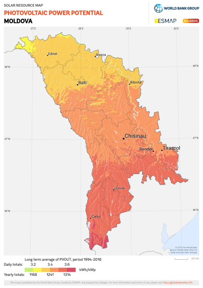 Карта солнечной инсоляции Молдовы
